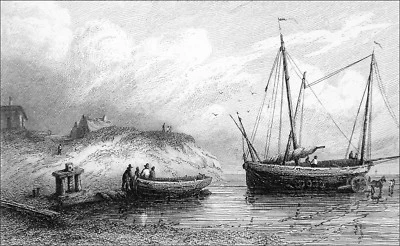 BATEAUX de PÊCHE à MARÉE BASSE - Gravure du 19e (de Gudin, peintre de la Marine) - Photo 1/2