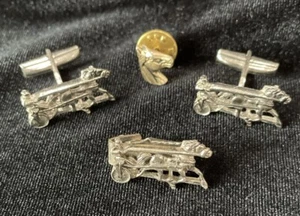 Gentry Cufflinks +Tie Tack W/Silver Tone Horse Head Pin Equestrian Harness Racng - Picture 1 of 15