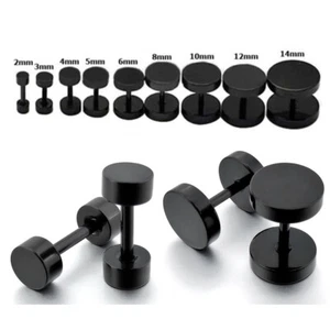 Surgical Steel Black Cheater Fake Ear Plugs Gauges Illusion Tunnel Stud Earrings - Picture 1 of 7