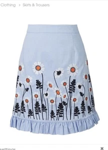 New Orla Kiely Cotton Embroidery Chambray Skirt Size 2 - Picture 1 of 6