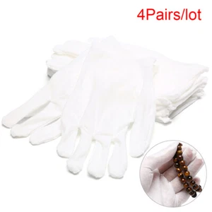 4 Paar weiße Handschuhe Baumwolle Weiche dünne Münze Schmuck Silber Inspekqly - Bild 1 von 8