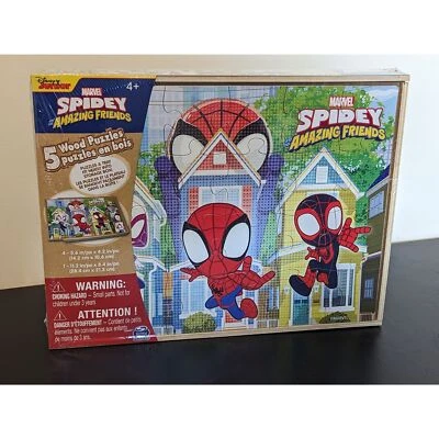 NUEVO CON ETIQUETAS - 5 ROMPECABEZAS DE MADERA Disney Junior Marvel Spidey and his Amazing Friends Foto 1 de 2
