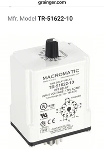 Relé de retardo de tiempo Macromatic Tr-51622-10, 120 Vac/Dc, 10A, Dpdt (loc-A-1) - Imagen 1 de 8