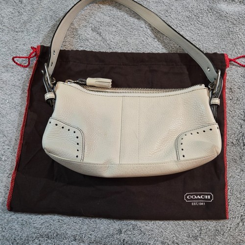 Borsa a tracolla Coach 5052 bianca Hamilton pelle ciottoli piccola baguette con dust bag