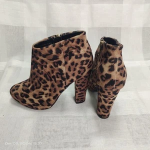 Topshop Size 5 (38) Leopard Print Calf Hair High Heel Platform Zip Ankle Boots - Picture 1 of 7
