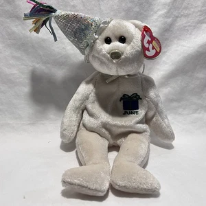 Oso de peluche Ty Beanie Baby JUNIO el cumpleaños juguete de peluche de colección - Imagen 1 de 3