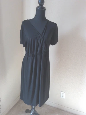 MOTHERHOOD MATERNITY SHORT SLEEVE MOCK WRAP DRESS BLACK SIZE XL 	BN235 - Image 1 of 4
