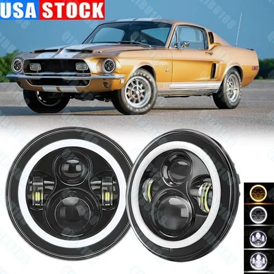Faros LED redondos de 7 pulgadas para Ford Mustang 1964-1973 blanco Halo DRL ojo de ángel Foto 1 de 4
