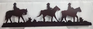 Cowboy Horizontal Wall Hanging w/Attached Hangers, Laser Metal Art, 28"x7.5" - Picture 1 of 12