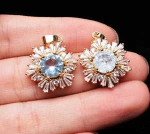 8.1g 2Pcs Natural Blue Aquamarine Crystal Gemstone Carving Pendant AAAA - Picture 1 of 6