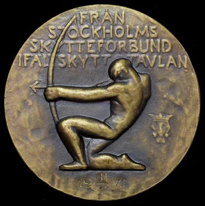 1971 Stockholm, Sweden Shooting Association Range Award Medal Bronze 55mm - Picture 1 of 2