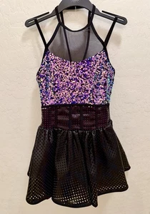 Revolution Dance Costume Purple Sequin Black Dress Strappy Back Size MA - Picture 1 of 4