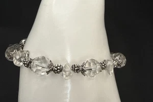 ARMBAND klar Quarz Steinsplitter klare Perlen Silber Akzente 7,5" siehe Fotos - Bild 1 von 4