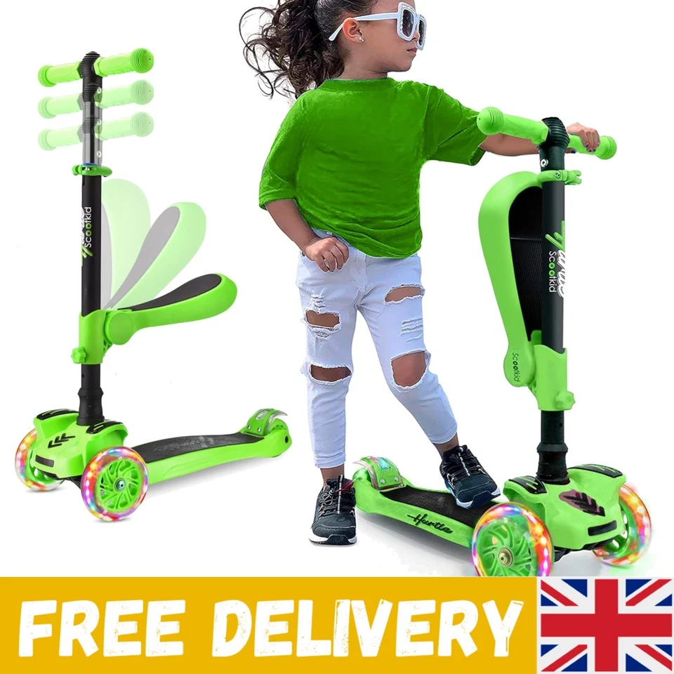 Portable 3-Wheel Tri Scooter for Ages 2-12 - Flip Seat, Smooth Ride & LED Lights - Image 1 of 4