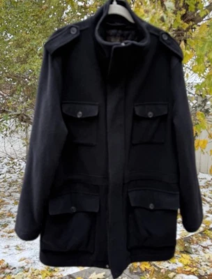 Tasso Elba Men’s Black Wool, Cashmere Coat Size Large, Quiet Luxury, Timeless - Image 1 of 4