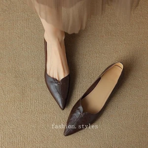 Scarpe da donna retrò a punta slip on OL scarpe basse formali scarpe vera pelle - Foto 1 di 26
