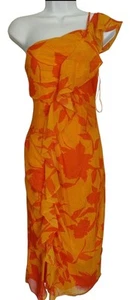 Taylor Orange Floral One Shoulder Sheath Dress W Ruffle & Side Slit 10 NWOT - Picture 1 of 8