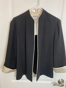 Vintage Perceptions schwarzer Blazer Cardigan vorne offen elfenbein Satin Manschettenärmel 14 - Bild 1 von 7