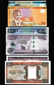 Africa Banknotes 3 short sets 6 pcs. Mauritania, Ethiopia & Namibia UNC - Picture 1 of 2