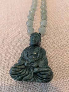 Vintage Chinese Jade Buddha Pendant & Jade Beads Necklace 18" - Picture 1 of 11