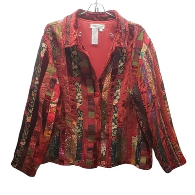 Blazer Coldwater Creek Rojo Cachemira Talla Grande 1X De Colección Boho Festival Heritage Foto 1 de 4