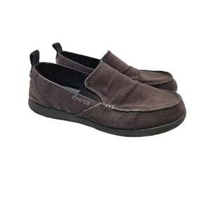 Crocs Men's Santa Cruz Canvas Loafers Shoes Slip-On Dark Comfort Brown Size 9M - Picture 1 of 8