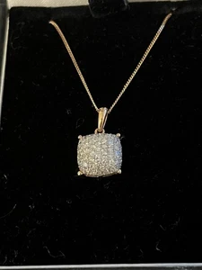 18ct Rose Gold Natural Diamond Cluster Pendant on 9ct Rose Gold Curb Link Chain - Picture 1 of 15