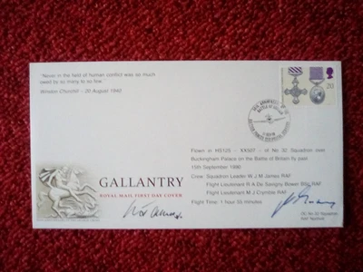 GB FDC ROYAL MAIL 1990 GALLANTRY FLOWN HS125 SIGNED  B.O.B. FLYPAST BFPS P/MARK - Image 1 of 2