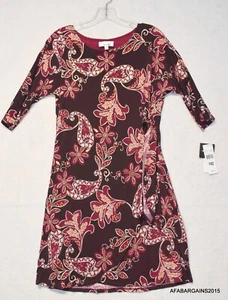 Robbie Bee Women's Petite Size PM Red Paisley 3/4 Sleeve Sarong Dress NwT - Picture 1 of 9