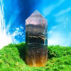 297G Rare Natural Fluorite Quartz Obelisk Crystal Quartz Wand Point Healing