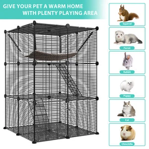 Cat Cage Indoor Catio DIY Cat Enclosures Metal Cat Playpen 3-Tiers Kennels Pet - Picture 1 of 20
