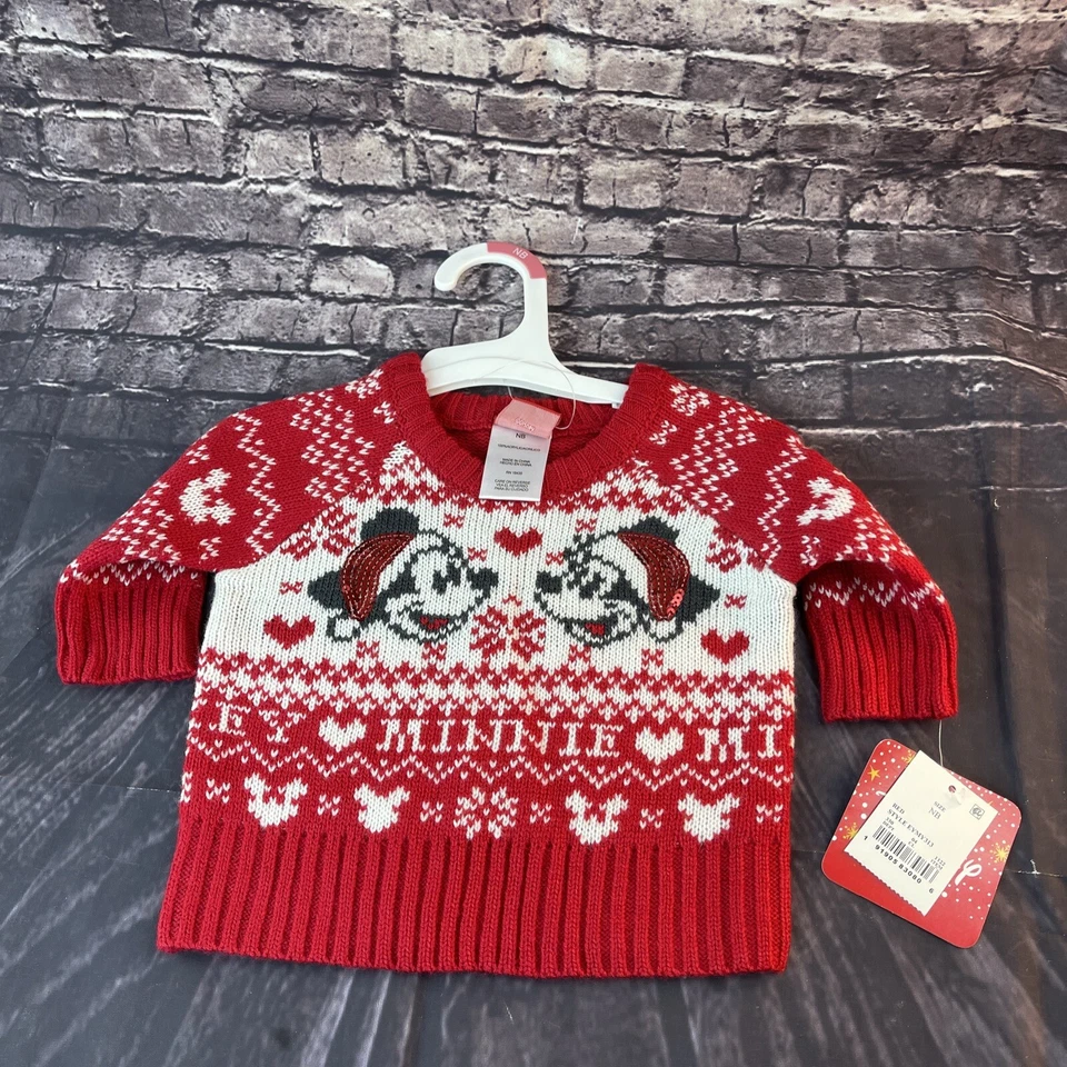 Disney Mickey and Minnie Mouse Christmas Holiday Sweater Baby Newborn NB