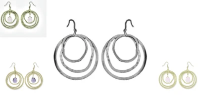 Cz Orecchino Bianco Oro Giallo Pendente Pera Viola Rosa Spazzolato Cerchio Nuovo - Immagine 1 di 4