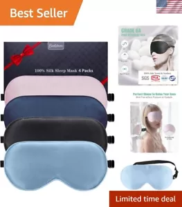 4-Pack 100% Real Mulberry Silk Sleep Masks - Adjustable & Lightweight Comfort - Picture 1 of 10