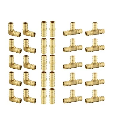 Cheetah 30PCS 1/2" PEX Crimp Brass Fittings Elbow, Coupling, Tee(10 /Ea),No Lead - Image 1 of 4
