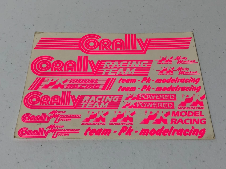 Corally Vintage RC R/C Fluoro Pink PK Logo Sticker Sheet On Road Pan Car NOS NEW - Image 1 of 1