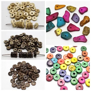 Cuentas Heishi de columna de coco natural artesanal hágalo usted mismo 9 mm 12 mm astillas irregulares varias - Imagen 1 de 14