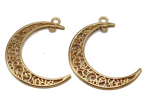20 Dijes Colgantes Flor Luna Media Luna Filigrana Tono Dorado 40X30mm Artesanía - Imagen 1 de 6