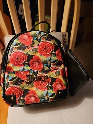 ¡NUEVO CON ETIQUETAS! MINI MOCHILA JUICY COUTURE NEGRA MULTI ROSA JUEGO DE PALABRAS CON MONEDERO Foto 1 de 4