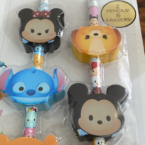 Disney Tsum Tsum Stacking Eraser Pencil Set Mickey Minnie Stitch Pooh - New Cover