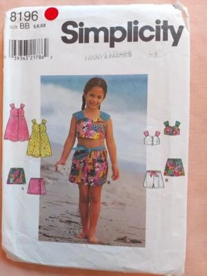 Simplicity 8196 Child's Dress or Jumper, Top & Shorts Pattern Size 5-6-6X - Image 1 of 2