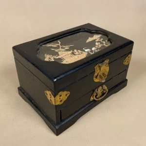 Antiguo Joyero Japonés Oriental Madera Cajones Vintage Baratija Madera - Imagen 1 de 19