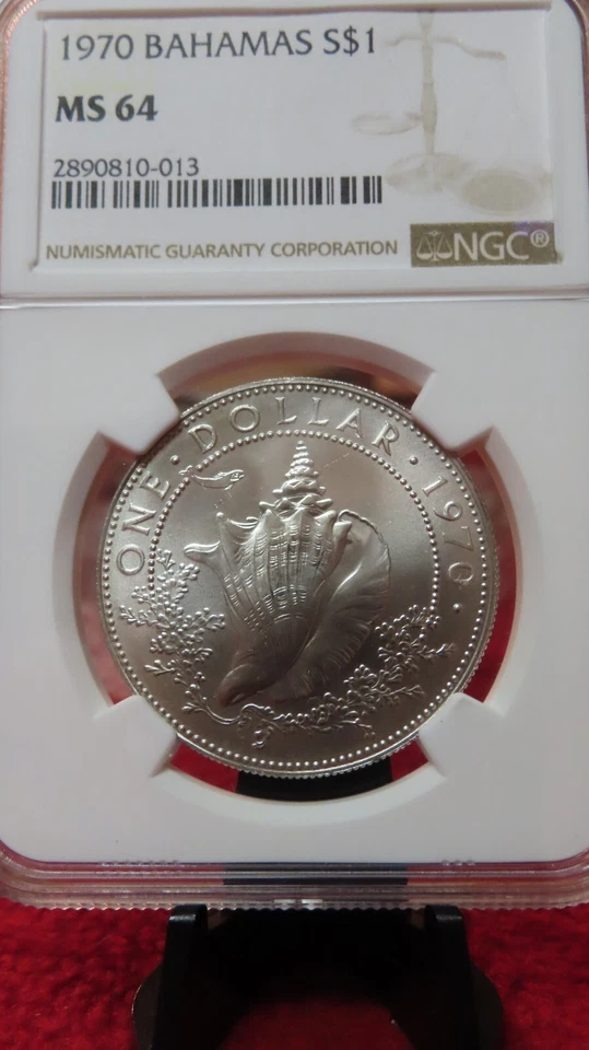 1970 BAHAMAS, SILVER Dollar Conch Shell -- MS 64 nice and beautiful NGC - Image 1 of 3
