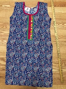 KURTI Kurta Kameez INDIA-NUEVO-TALLA L-ALGODÓN-rojo azul BORDADO FLORAL - VENDEDOR DE EE. UU. - Imagen 1 de 11
