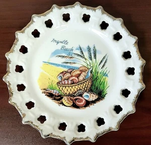 Vintage Myrtle Beach South Carolina Reise Souvenir Teller Silber Spitze durchbohrter Rand - Bild 1 von 10