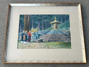 Vintage Japanese A.Tominaga "Nikko Temple"Original Watercolor Painting on Paper. - Picture 1 of 10