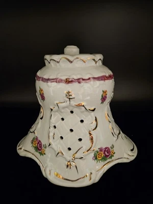 Capa de vela de porcelana estilo vitoriano acabamento dourado floral vintage decoração em forma de sino - Imagem 1 de 4