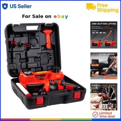 Kit de gato de coche eléctrico 5 toneladas acero elevación neumático inflador llave de impacto garaje Foto 1 de 4