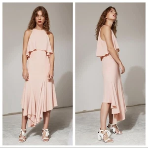 Vestido midi asimétrico con superposición divergente C/MEO COLLECTIVE en rosa polvoriento talla M - Imagen 1 de 15