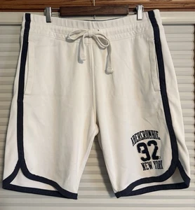 Vtg Abercrombie & Fitch Basketball Shorts Sz L Thick Long Ivory/Navy Prep Style - Picture 1 of 10